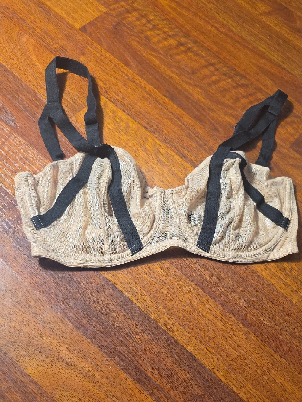 Victoria's Secret Beige Mesh Underwire Bra with Black Straps